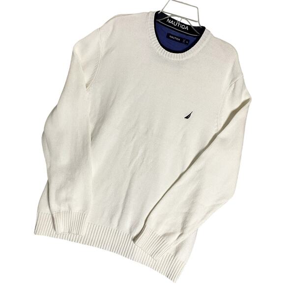 Nautica Other - Vtg Nautica Pullover Sweater White Men's XL White Heavy Knit Boat Logo Ribbed